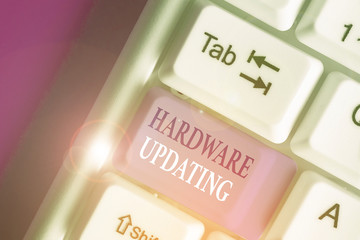 Text sign showing Hardware Updating. Business photo text process of replacing a product with a newer version