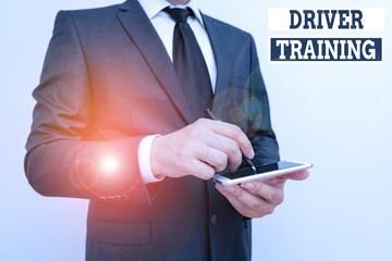 Conceptual hand writing showing Driver Training. Concept meaning course of study that teaches how...
