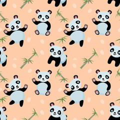 Cute panda bears with bamboo plant seamless pattern background wallpaper.