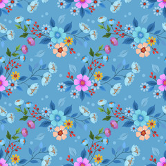 Colorful hand drawn flowers seamless pattern vector design for fabric textile wallpaper.