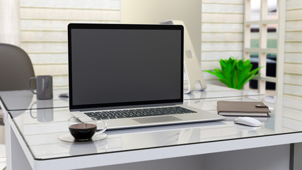 Fototapeta premium Laptop on table Work desk in office.