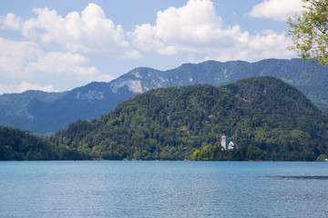 view of famous lake Bled in Slovenia