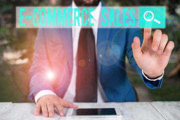 Word writing text E Commerce Sales. Business photo showcasing activity of buying or selling of...