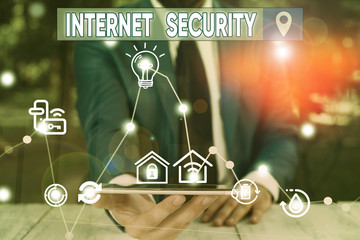 Conceptual hand writing showing Internet Security. Concept meaning security that deals exactly with...