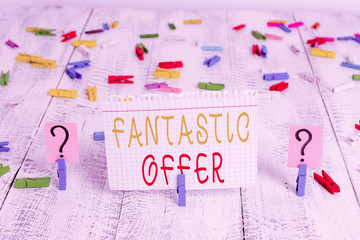 Word writing text Fantastic Offer. Business photo showcasing the seller accepts offers and is...