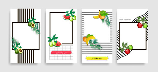 Instagram trendy photo frame. Minimalistic template with realistic fruits. EPS 10