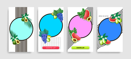 Instagram trendy photo frame. Minimalistic template with realistic fruits. EPS 10