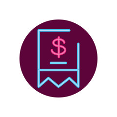 Isolated neon dollar sign inside receipt paper vector design