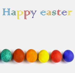 Easter eggs. Happy easter card. Multi-colored Easter eggs. Easter. Easter background. Easter eggs. Easter symbol.  Easter greetings. Happy easter. Rabbit and egg. Copy space