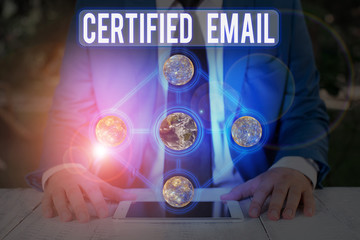 Word writing text Certified Email. Business photo showcasing email whose sending is certified by a neutral thirdparty Elements of this image furnished by NASA