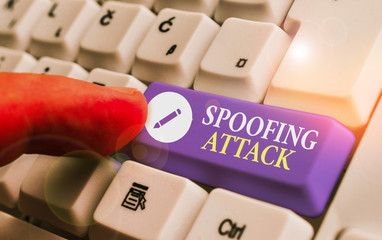 Conceptual hand writing showing Spoofing Attack. Concept meaning impersonation of a user, device or...