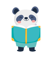 Naklejka premium back to school education cute panda with book reading student