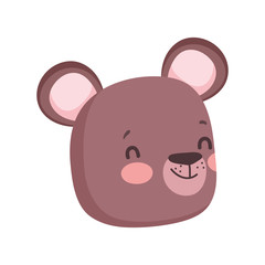 cute brown bear face cartoon character on white background