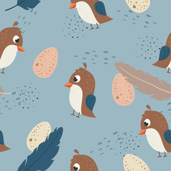 Adorable little quail seamless pattern