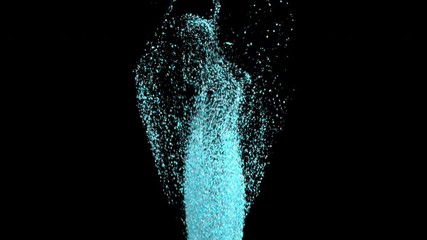 Blue particle powder twist into tornado shape.  Alpha channel included in the end of the clip.