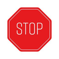 Stop traffic sign. Red octagon with white inscription. Simple flat vector icon