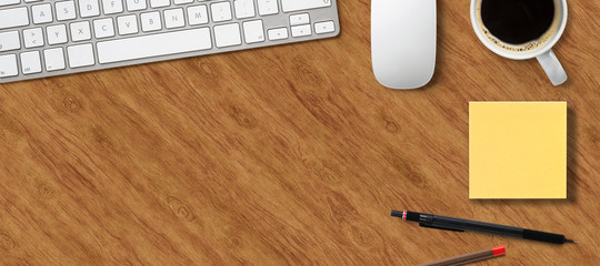 modern computer workspace on wooden background