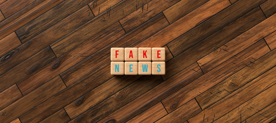 cubes with the words FAKE NEWS on wooden background