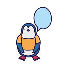 cute penguin with clothes speech bubble cartoon