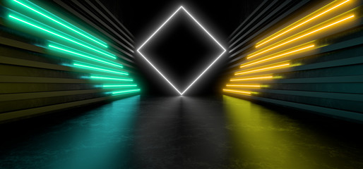 Beautiful composition of colored neon lights on a black background. 3d rendering image.