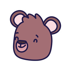 cute brown bear face cartoon character on white background