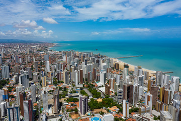 Aerial view and top view of buildings and city streets. Fortaleza city, Brazil. 