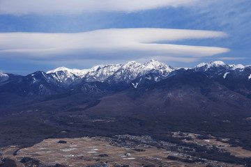 Fototapeta na wymiar 入笠山から　冬の八ヶ岳連峰　南八ヶ岳パノラマ