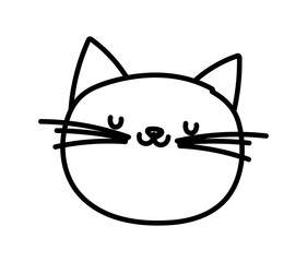 cute cat face cartoon character on white background thick line