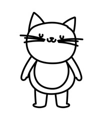 cute little cat cartoon character on white background thick line