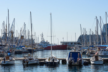 Fototapeta na wymiar Yachts And Boats At Simon's Town Wharf, South Africa