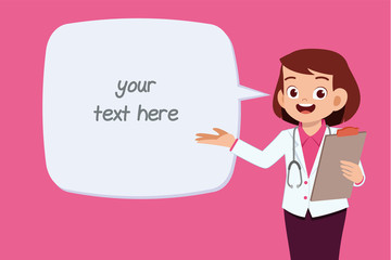 happy cute young doctor woman text template