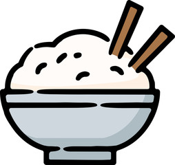 Bowl Of Rice With Chopsticks Doodle Sketch Icon