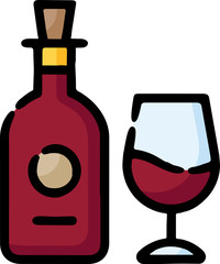 Wine Bottle And Glass Doodle Sketch Icon