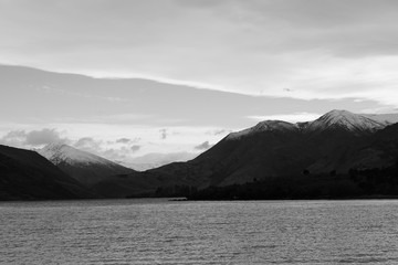 lake, water, mountain, landscape, mountains, sky, sea, nature, clouds, blue, ocean, fjord, sunset, cloud, travel, snow, coast, hill, panorama, sun, beautiful, view, scenic