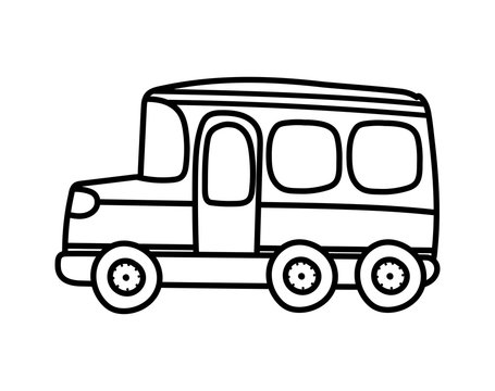 transport school bus cartoon on white background thick line