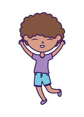 happy childrens day, cute boy hands up celebration cartoon character