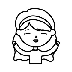 happy childrens day, cute girl hands up celebrating cartoon character thick line