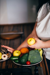 Healthy snacking, balanced nutrition, dietary, lifestyle, weight loss concept. Overweight woman...