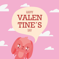 Happy valentines rabbit cartoon with bubble vector design