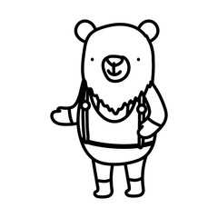 cute bear with clothes cartoon character on white background thick line