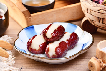 Taiwan delicious dessert - Xin Tai Ruan(red dates stuffed with sticky rice cake)