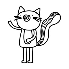 cat feline cartoon on white background thick line