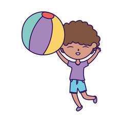 happy childrens day, cute little boy playing with beach ball cartoon