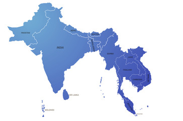 south asia map of the world by region. graphic design world map. 