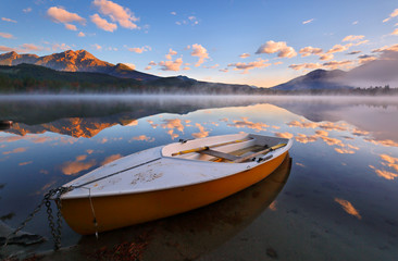 Overview of beautiful sunrise at Edith Lake, Jasper National Park, Alberta, 