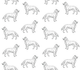 Vector seamless pattern of hand drawn doodle sketch husky dog isolated on white background
