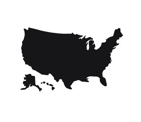 Vector black usa map silhouette isolated on white background
