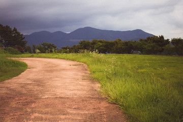 Mountains, grass, sky, summer.