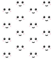 Vector seamless pattern of hand drawn doodle kawaii cartoon face isolated on white background