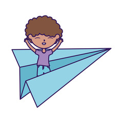 happy childrens day, little boy playing on paper plane cartoon